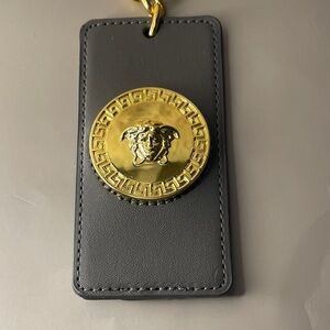 Versace Gray and Gold Key Holder Passport Tag Bag Hang Tag Versace